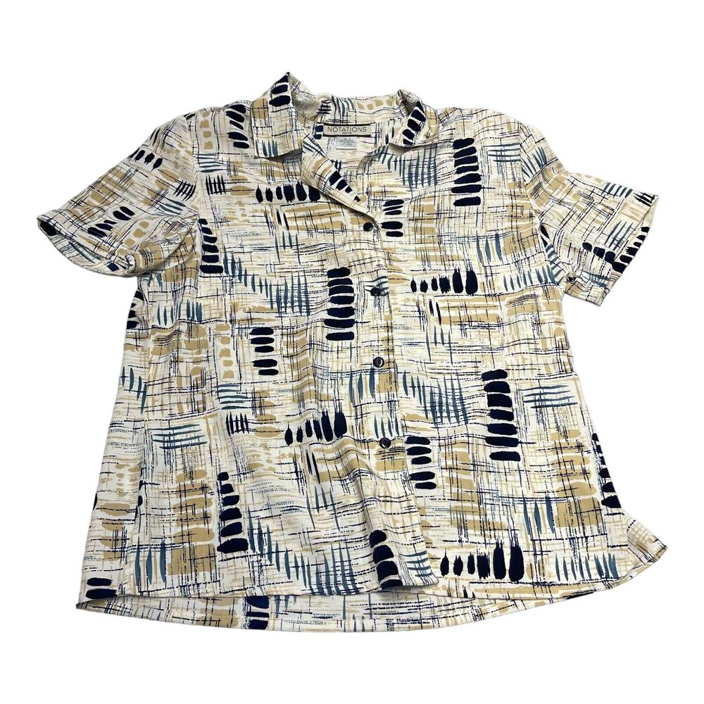 Notations Shirt Womens Medium Petite Multicolor Printed 100% Polyester Button-Up - Picture 1 of 7